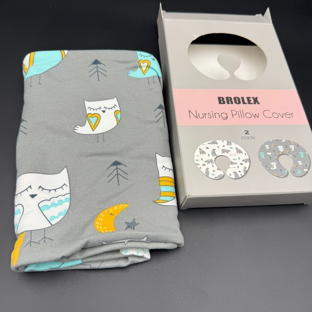 Brolex Nursing Pillow Cover Gray Owl Jersey Knit Single Cover Missing Pair